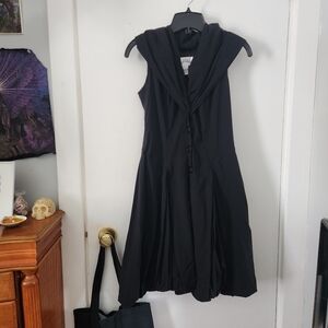 Elegant Hooded Black Sleeveless Midi Dress